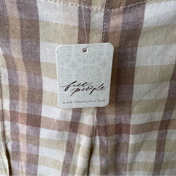 FREE PEOPLE THE WAY YOU MOVE NEUTRAL PLAID LINEN FLARE PANTS SIZE 10 NWT - Picture 7 of 11